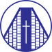 Logo for Holy Cross Lutheran Church in Racine, Wisconsin. The logo is a purplish outline of the outside of the church, with a cross in the middle.